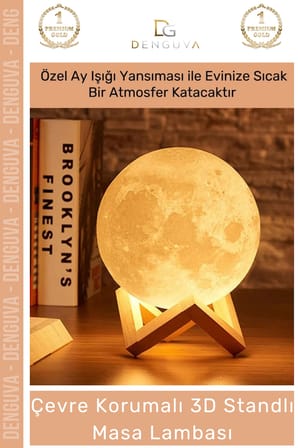 #ledişık dekoratif 3d moonlight standlı pilli pla güvenli çocuk odası modern led ay gece masa