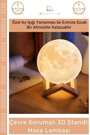#ledişık dekoratif 3d moonlight standlı pilli pla güvenli çocuk odası modern led ay gece masa