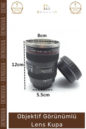 #LensBardak Paslanmaz Çelik Lens Tasarım Isı Yalıtımlı Siyah 300ml Objektif Çay Termos Mug Bardak