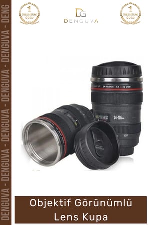 #LensBardak Paslanmaz Çelik Lens Tasarım Isı Yalıtımlı Siyah 300ml Objektif Çay Termos Mug Bardak
