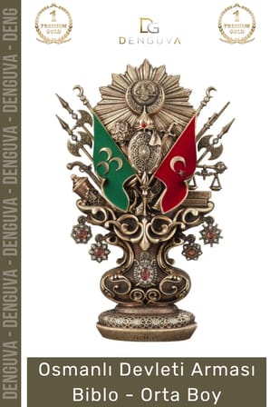 #Biblo Antik Sarı Dekoratif Masaüstü Hediyelik Ofis Biblo Orta Osmanlı Devleti Arması Boytu