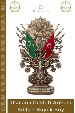 #Biblo Antik Sarı Dekoratif Masaüstü Hediyelik Ofis Biblo Büyük Osmanlı Devleti Arması Boytu