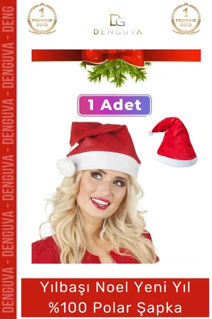 #Şapka Kırmızı Yılbaşı Kostüm Aksesuarı Çocuk Yetişkin Şık Noel Baba 100 Polar Şapka 1 Adet