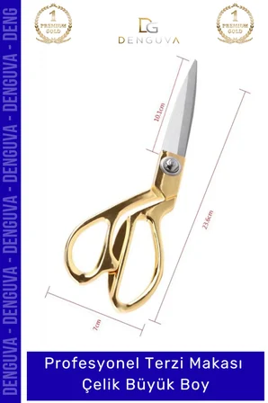 #TerziMakası Profesyonel Tekstil Paslanmaz Keskin Ergonomik Altın Sarısı Terzi Makası Çelik Büyük Boy