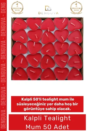 #KalpliMum Kırmızı Romantik Sevgililer Günü Dekoratif Süsleme Hediyelik Kalpli 50'li Tealight Mum
