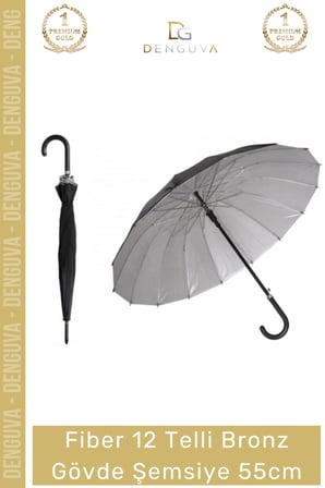 #Şemsiye Otomatik Rüzgar Geçirmez Sağlam Dayanıklı Lüks Fiber 12 Telli Bronz Gövde Şemsiye 55cm