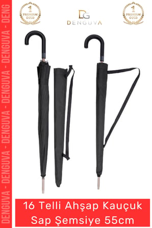 #Şemsiye Otomatik Rüzgar Dayanıklı Fiber Gövde Lüks Sağlam 16 Telli Ahşap Kauçuk Sap Şemsiye 55cm