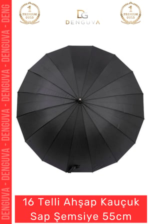 #Şemsiye Otomatik Rüzgar Dayanıklı Fiber Gövde Lüks Sağlam 16 Telli Ahşap Kauçuk Sap Şemsiye 55cm