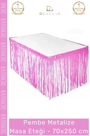 #MasaEteği 70x250 cm Doğum Günü Partisi Püsküllü Parlak Şık Masa Süsleme Metalize Masa Eteği Pembe