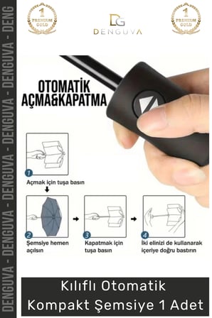 #Şemsiye Kılıflı Otomatik Su Geçirmez 8 Telli Rüzgara Dayanıklı Şık Ergonomik Kompakt Yağmur Şems