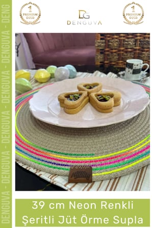 #Supla El Yapımı Modern Neon Amerikan Servis 39 cm Kaliteli Sunum Şık Şeritli Jüt Örme Supla