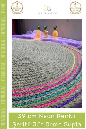 #Supla El Yapımı Modern Neon Amerikan Servis 39 cm Kaliteli Sunum Şık Şeritli Jüt Örme Supla