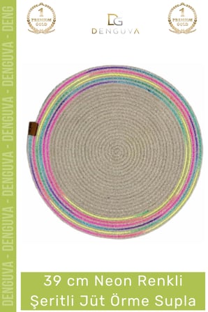 #Supla El Yapımı Modern Neon Amerikan Servis 39 cm Kaliteli Sunum Şık Şeritli Jüt Örme Supla