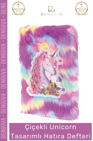 #HatıraDefteri Peluş Çiçekli Desenli A5 Boyut 80 Yaprak Renkli Unicorn Tasarımlı Hatıra Defteri