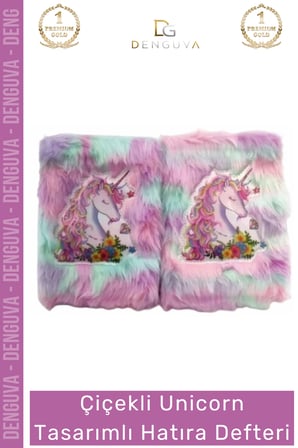 #HatıraDefteri Peluş Çiçekli Desenli A5 Boyut 80 Yaprak Renkli Unicorn Tasarımlı Hatıra Defteri