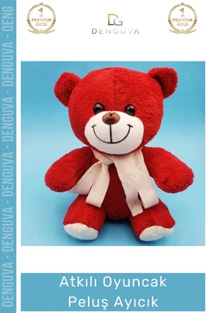 #Ayıcık Kırmızı Peluş Hediye Yumuşak Kaliteli Tasarım Sevimli Şık Büyük Atkı Oyuncak Ayıcık 25cm