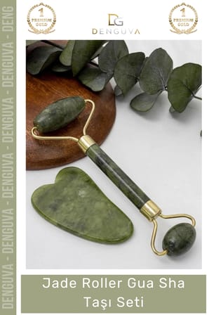 #YeşimTaşı Doğal Yeşim Taşı Yüz Sıkılaştırıcı Masaj Aleti Anti Aging Jade Roller Gua Sha Taşı Seti