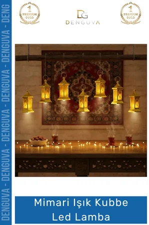 #Lamba Ramazan Temalı Altıgen Gold Kaplama Dekoratif Pilli Sıcak Sarı Modern Işık Kubbe LED Lamba