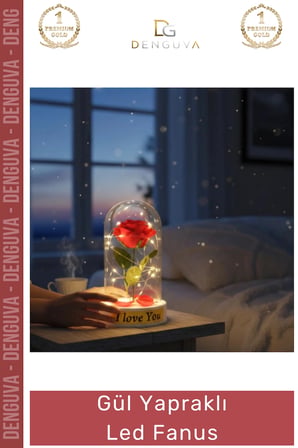 #LedFanus Romantik Dekoratif Gün Işığı Yapay Çiçekli Hediyelik Lamba Fanus Gül Yapraklı Led Fanus