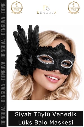 #Maske Lüks Siyah Tüylü İşlemeli Venedik Kostüm Parti Aksesuarı Gösterişli Şıklık Balo Maskesi