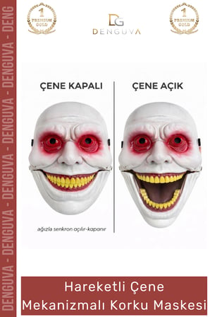 #KorkuMaskesi Hareketli Çene Gerçekçi Tasarım Sahne Performansı Mekanizmalı Kırmızı Korku Maskesi