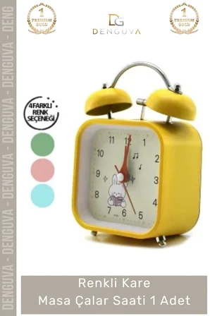 #ÇalarSaat Dekoratif Retro Tasarım Işıklı Kadran Ofis Hediyelik Pilli Renkli Kare Masa Çalar Saat