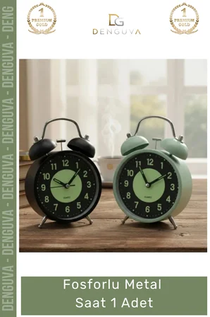 #Saat Nostaljik Retro Tasarım İkiz Çan Yüksek Sesli Alarmlı 11 cm Gece Işıklı Fosforlu Metal Çalar Saat