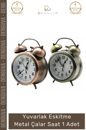 #Saat Nostaljik Retro Dekoratif Vintage Masa Saati Sessiz Yuvarlak Eskitme Metal Çalar Saat