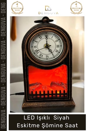 #Saat Vintage Dekoratif Alev Efektli Masa Saati Fener LED Işıklı Siyah Eskitme Şömine Saat