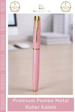#Kalem Lazer Baskılı Kurumsal Hediye Şık Masif Metal Gövde Premium Pembe Metal Roller Kalem