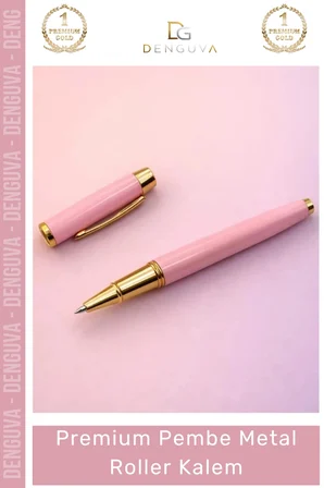 #Kalem Lazer Baskılı Kurumsal Hediye Şık Masif Metal Gövde Premium Pembe Metal Roller Kalem