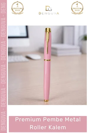 #Kalem Lazer Baskılı Kurumsal Hediye Şık Masif Metal Gövde Premium Pembe Metal Roller Kalem