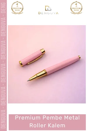 #Kalem Lazer Baskılı Kurumsal Hediye Şık Masif Metal Gövde Premium Pembe Metal Roller Kalem