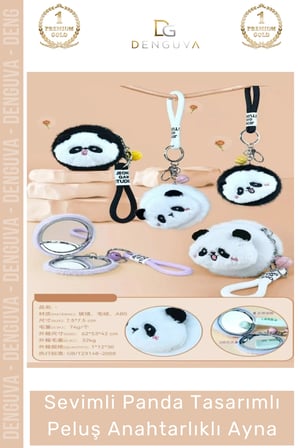 #Ayna Panda Tasarım Yumuşak Kompakt Makyaj Aynası Çanta Aksesuarı Hediyelik Peluş Anahtarlıklı Ayna