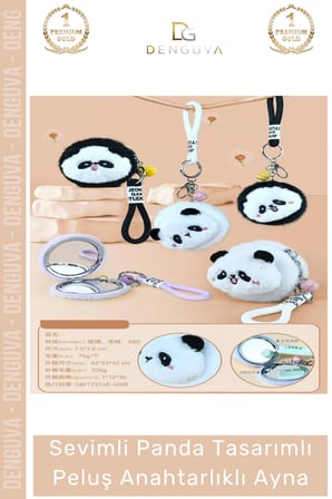 #Ayna Panda Tasarım Yumuşak Kompakt Makyaj Aynası Çanta Aksesuarı Hediyelik Peluş Anahtarlıklı Ayna