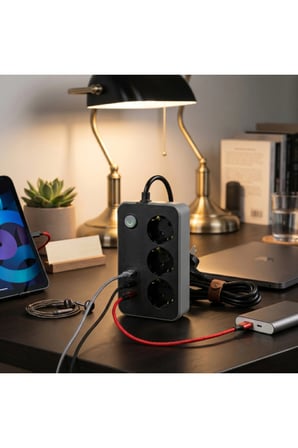 Akım Korumalı 3 Prizli 3 USB Girişli Uzatma Kablosu