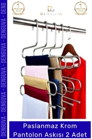 #PantolonAskısı Dayanıklı Elbise Dolabı Düzenleyici Kaymaz Kavramalı Paslanmaz Krom Pantolon Askısı - 2 Adet
