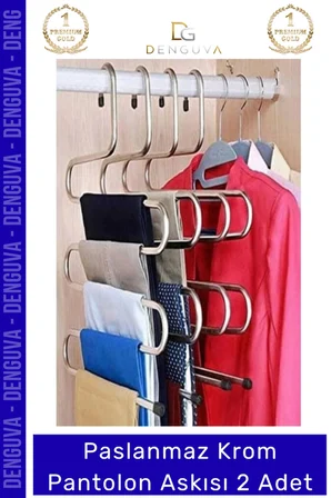 #PantolonAskısı Dayanıklı Elbise Dolabı Düzenleyici Kaymaz Kavramalı Paslanmaz Krom Pantolon Askısı - 2 Adet