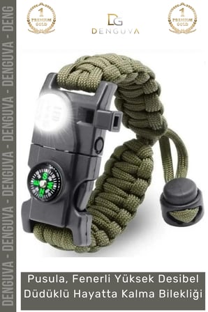 #Bileklik Taktiksel Hayatta Kalma Paracord Pusulalı Ateş Başlatıcı Dağcılık Kamp Bilekliği Haki
