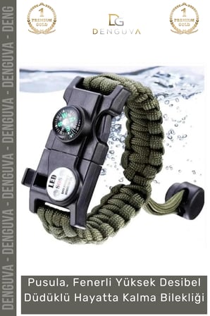 #Bileklik Taktiksel Hayatta Kalma Paracord Pusulalı Ateş Başlatıcı Dağcılık Kamp Bilekliği Haki