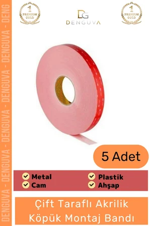 #MontajBandı Çift Taraflı Güçlü PE Köpük Akrilik Yapışkanlı Sabitleme Montaj Bandı 19mm X 2mt - 5 Adet