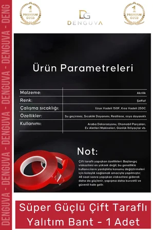 #Bant Çift Taraflı Güçlü PE Köpük Akrilik Yapışkanlı Sabitleme Montaj Bandı 1mm X 5mt 1 Adet