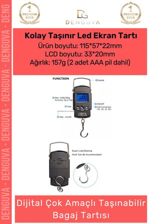 Tartı Dijital Hassas Terazi LCD Ekranlı Taşınabilir Portatif El Terazisi Sağlam Bagaj Tartısı Max 40 Kg