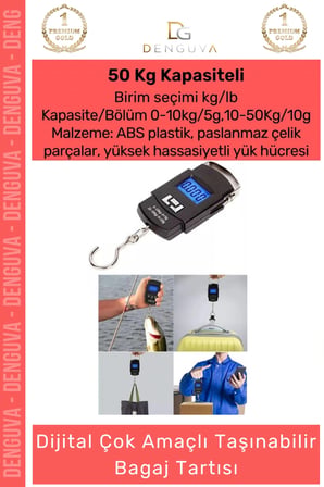 Tartı Dijital Hassas Terazi LCD Ekranlı Taşınabilir Portatif El Terazisi Sağlam Bagaj Tartısı Max 40 Kg