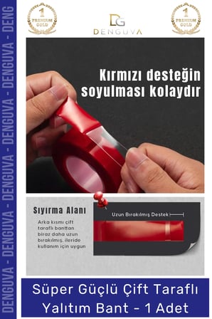 #Bant Nano VHB Şeffaf Güçlü Traceless Yıkanabilir Çift Taraflı Silikon Bant 18mm x 1,5m - 1 Adet