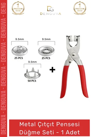 #ÇıtçıtPensesi 11 mm Metal Perçin Dikiş Nakış El İşleri Hobi Tekstil Çıtçıt Pensesi 25 Düğme Seti