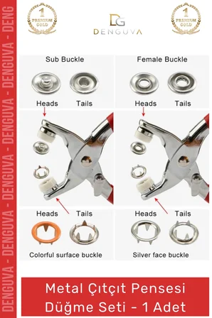 #ÇıtçıtPensesi 11 mm Metal Perçin Dikiş Nakış El İşleri Hobi Tekstil Çıtçıt Pensesi 25 Düğme Seti