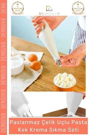 #KremaTorbası Paslanmaz Çelik Pasta Cupcake Uçlu Tasarım Süsleme Torbası Krema Sıkma Seti 10 Parça