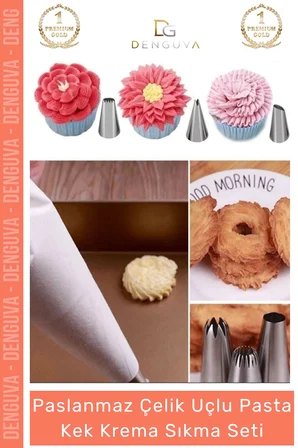 #KremaTorbası Paslanmaz Çelik Pasta Cupcake Uçlu Tasarım Süsleme Torbası Krema Sıkma Seti 10 Parça