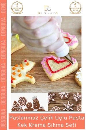 #KremaTorbası Paslanmaz Çelik Pasta Cupcake Uçlu Tasarım Süsleme Torbası Krema Sıkma Seti 10 Parça